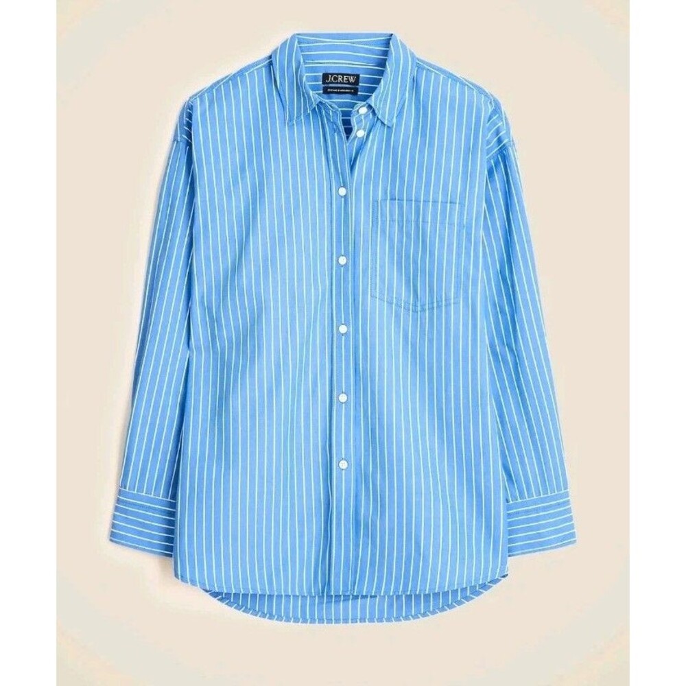J.Crew Etienne Oversized Shirt Striped Cotton Poplin Blue White Size S